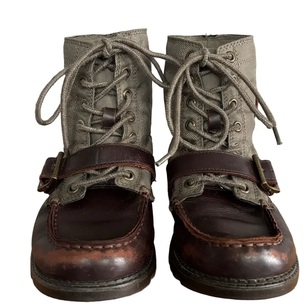 Polo Ralph Lauren Ranger Tumbler Youth Canvas and Leather Lace-Up Boots size 4